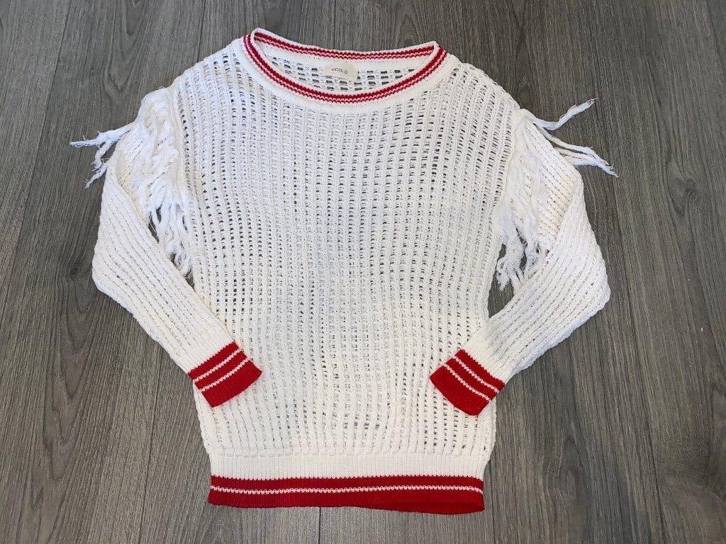 Vicolo dames wit rood crochet gehaakte trui met fringe mt 38, Maat 38/40 (M), Wit, Ophalen of Verzenden, Zo goed als nieuw