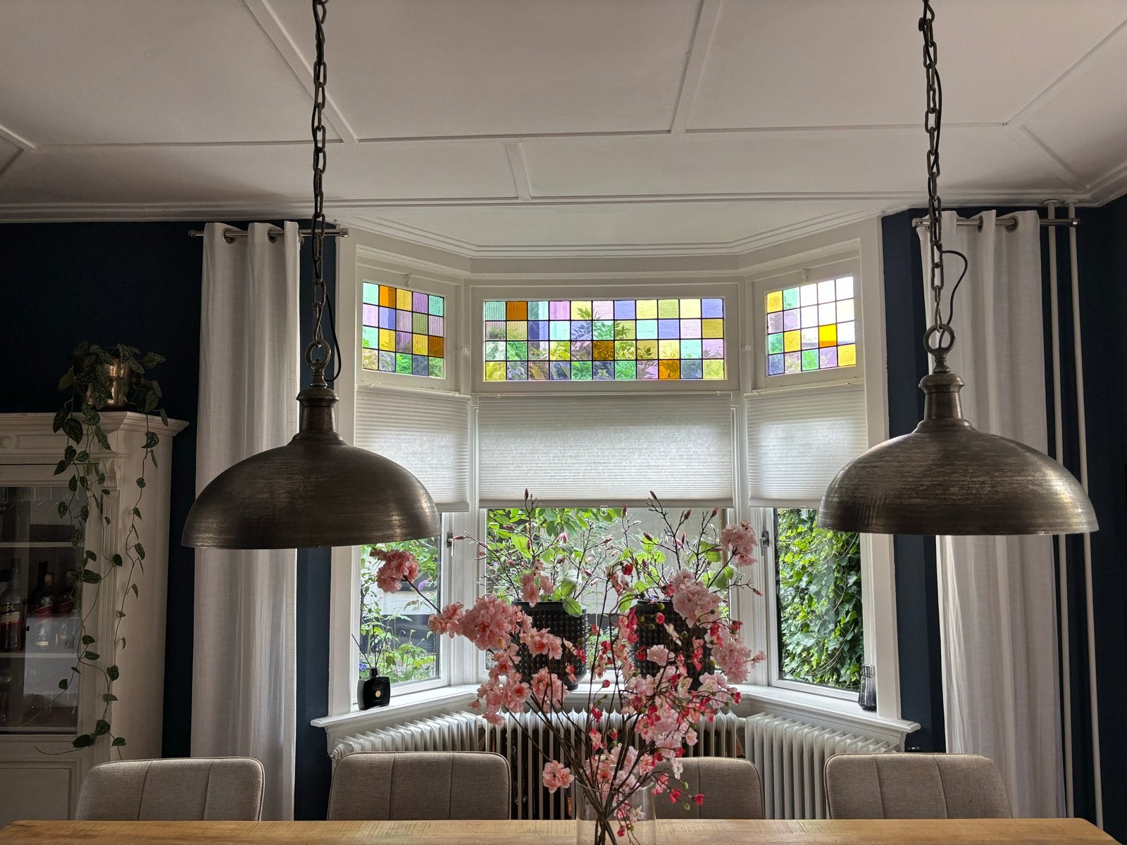 2 Industriële hanglampen brons/grijs, Ophalen, Gebruikt, Metaal, E27 (groot)