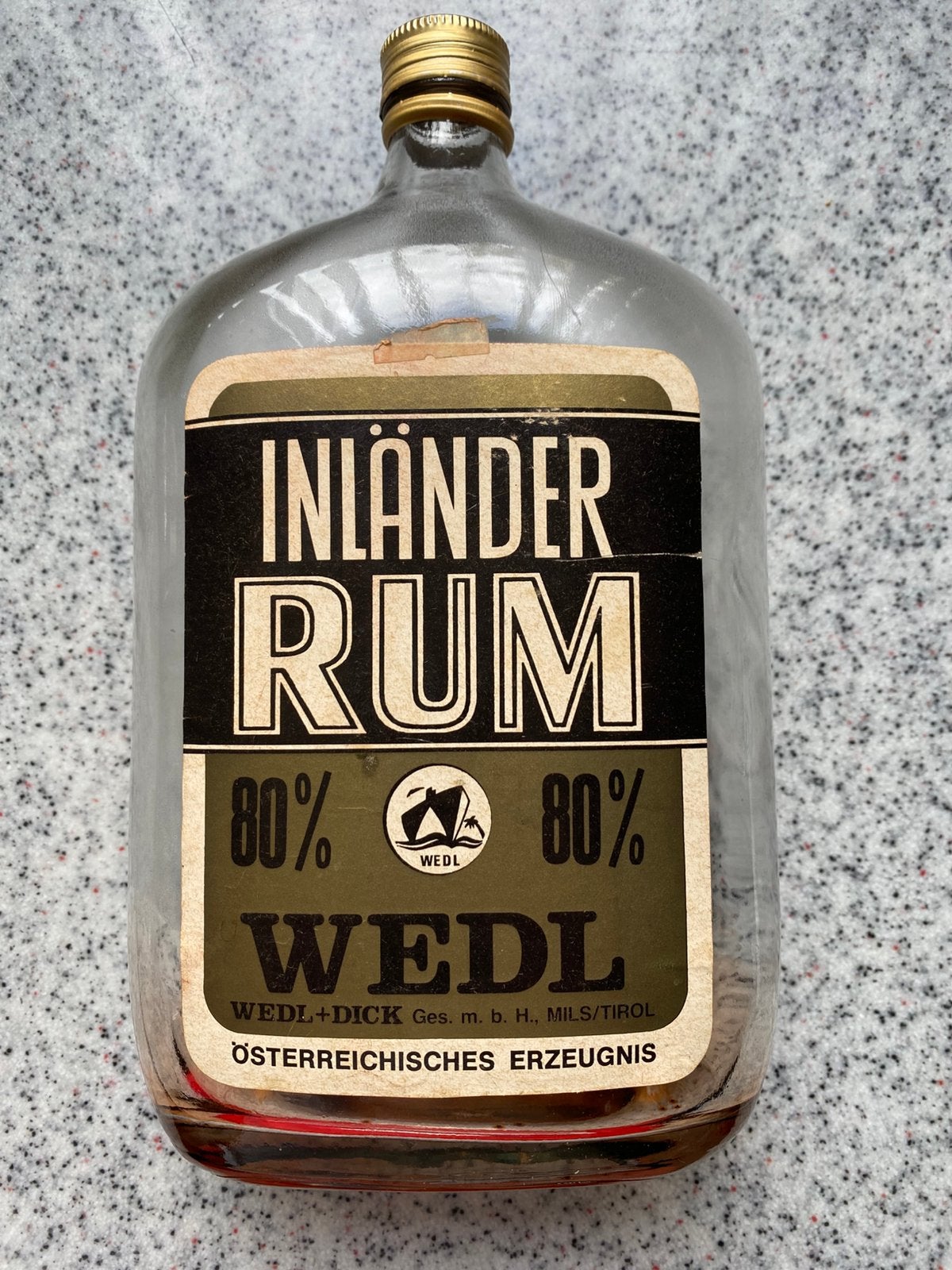 Vintage Wedl inlander rum fles etiket ca 50 jaar oud, Verzenden, Gebruikt, Overige typen