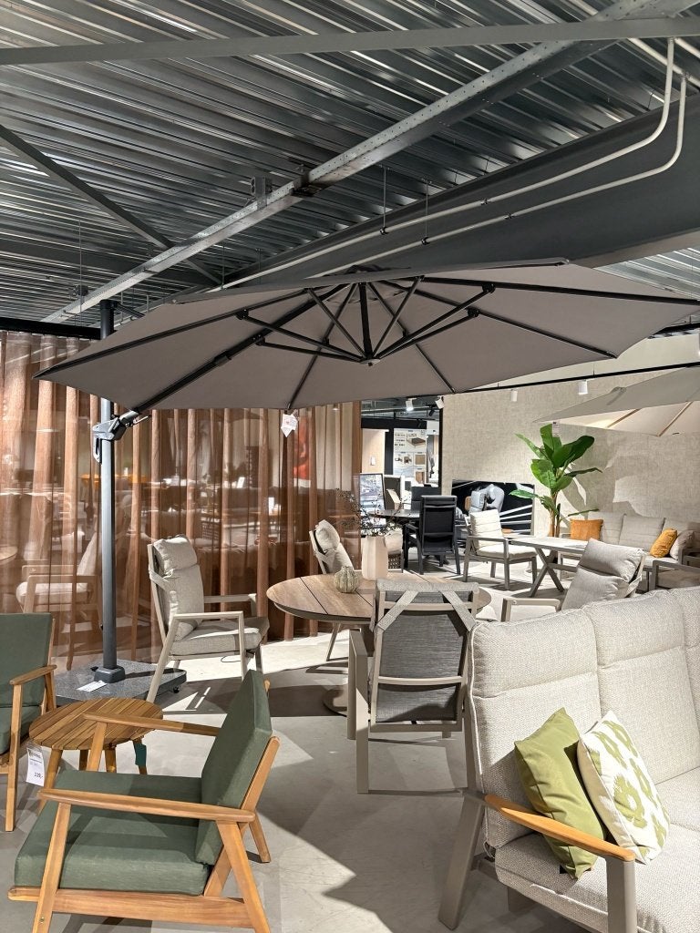 Zweefparasol 350cm rond licht grijs actie!, Ophalen, Verstelbaar, Nieuw, Zweefparasol