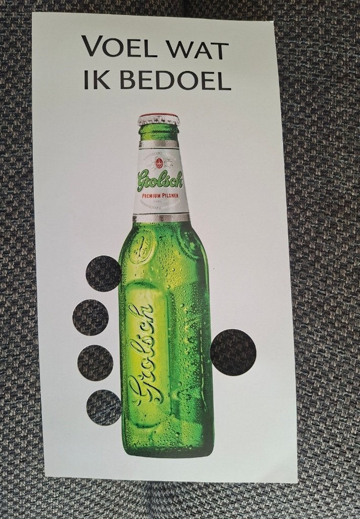 Grolsch bier flyer, nieuwe fles Voel wat ik bedoel, Ophalen of Verzenden, Nieuw, Overige typen, Grolsch