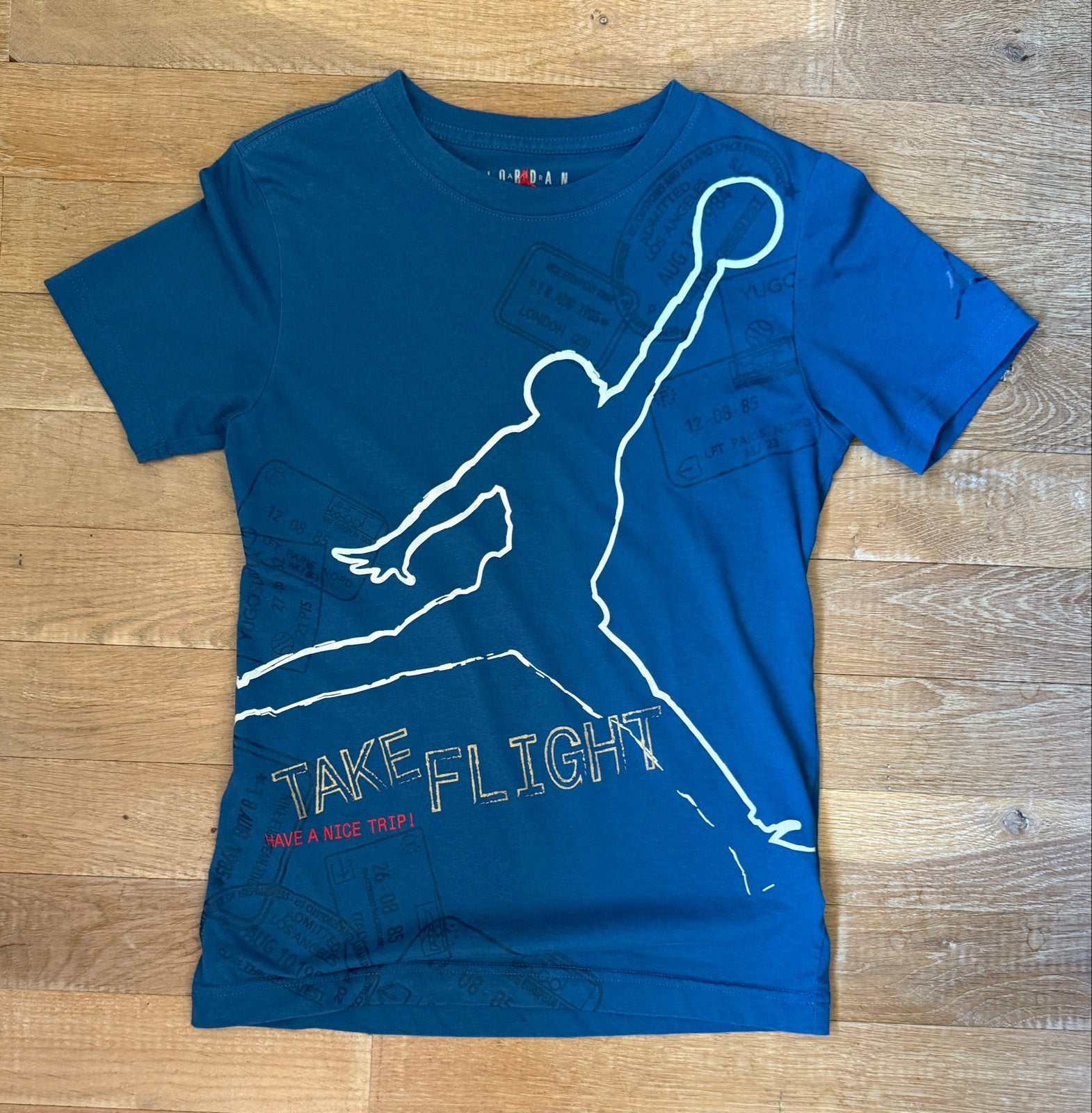 Jordan T-shirt blauw met print - Maat 140 (10-12 jaar), Kinderen en Baby's, Kinderkleding | Maat 140, Ophalen of Verzenden, Gebruikt