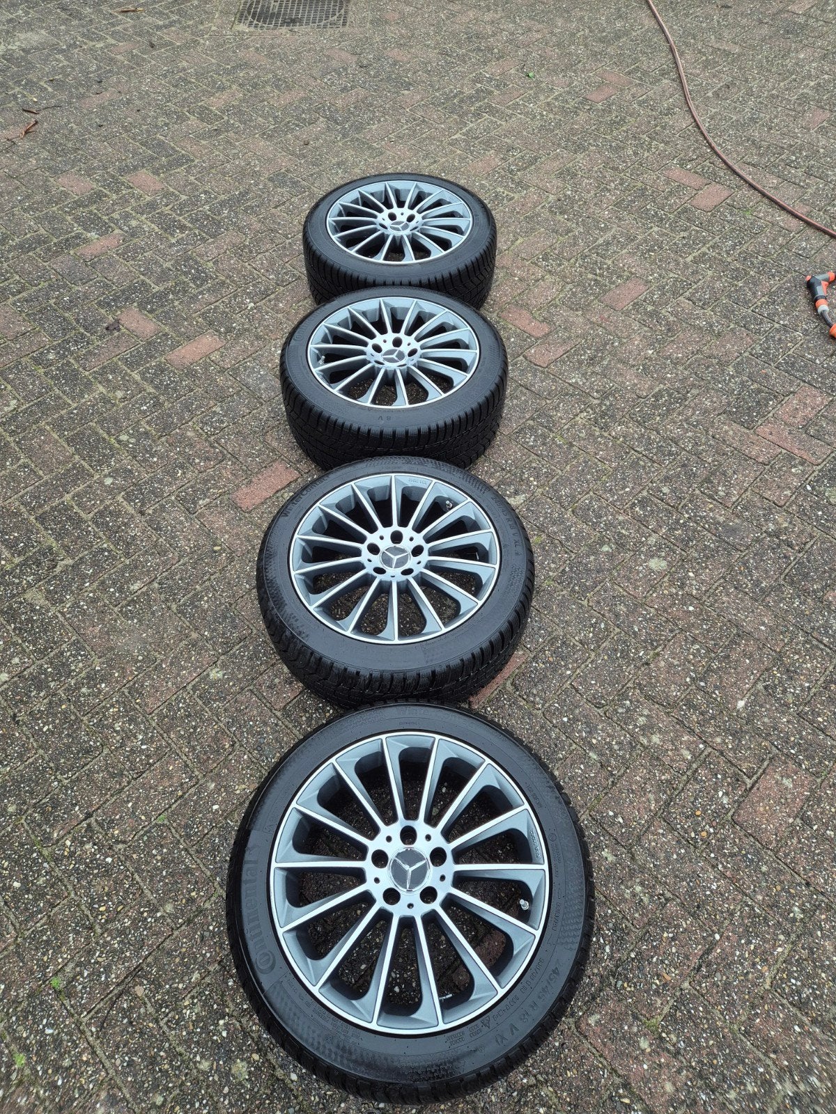 Mercedes C Klasse breedset Velgen met Continental Winterband, 18 inch, Banden en Velgen, Personenwagen, Gebruikt
