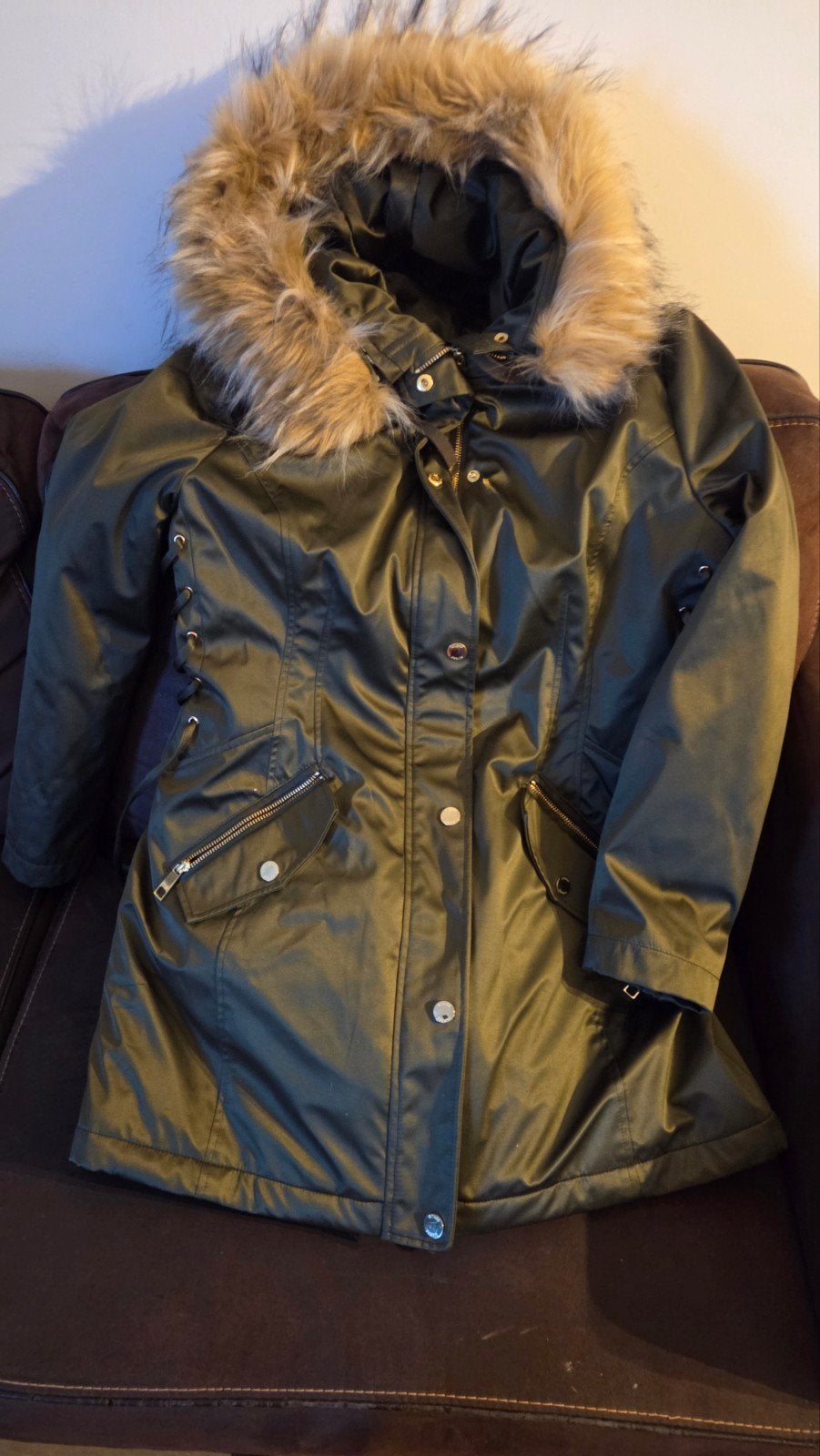 Guess dames winterjas met bontkraag - Maat L, Guess, Ophalen, Nieuw, Groen