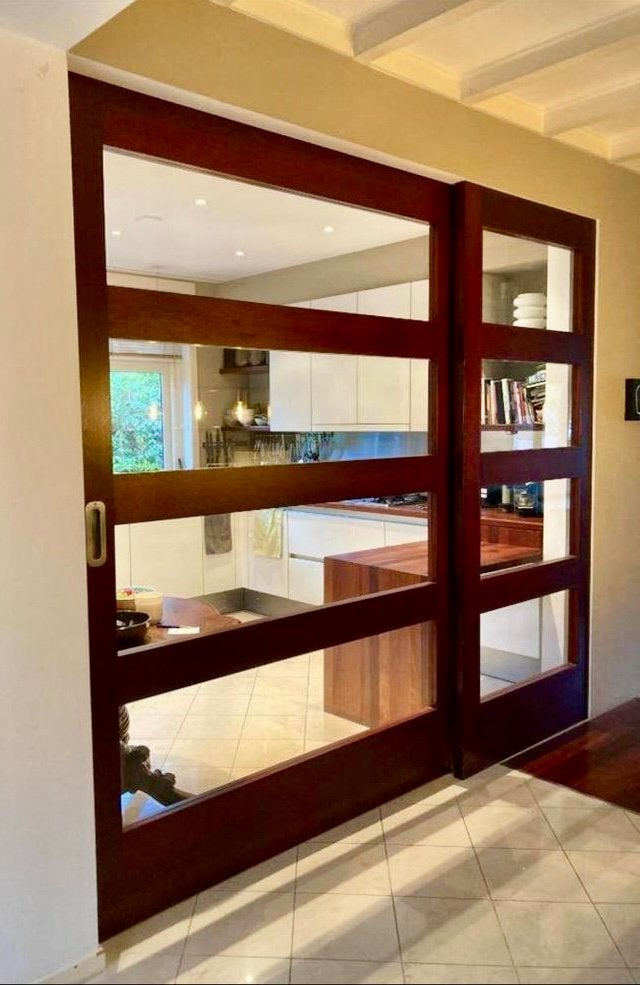 Hardhouten Schuifdeur/Roomdivider/schuifwand, Ophalen, Binnendeur, Zo goed als nieuw, Schuifdeur