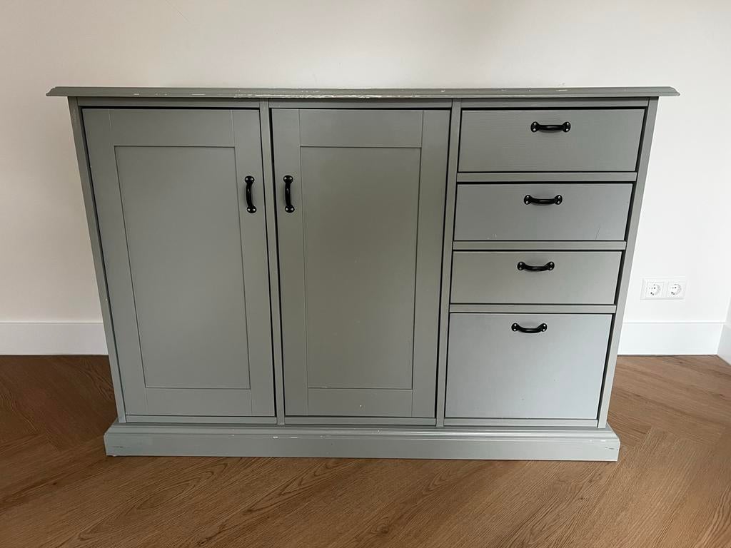 Grijze groen commode met lades en deuren, Kinderen en Baby's, Kinderkamer | Commodes en Kasten, Ophalen, Gebruikt, 50 tot 70 cm