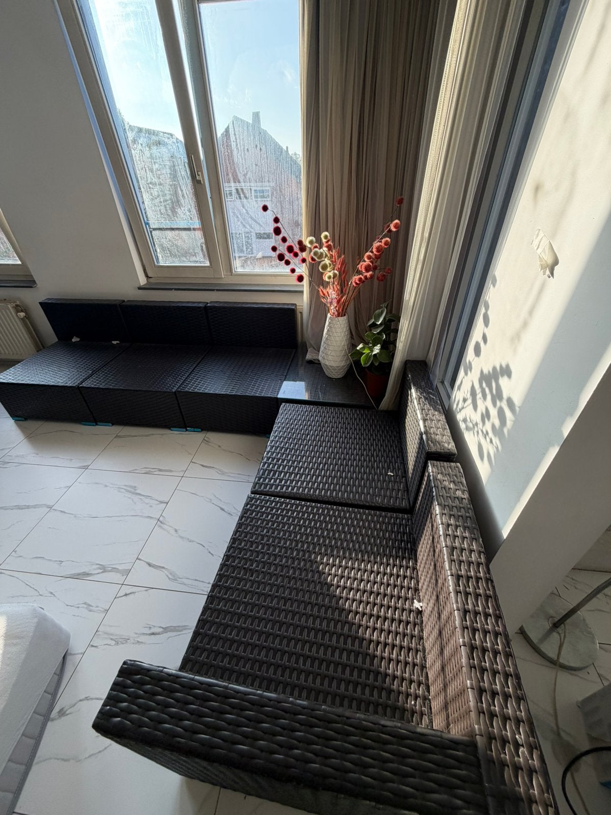 Grote modulaire wicker loungeset / hoekbank – antraciet, Ophalen, Gebruikt, Wicker