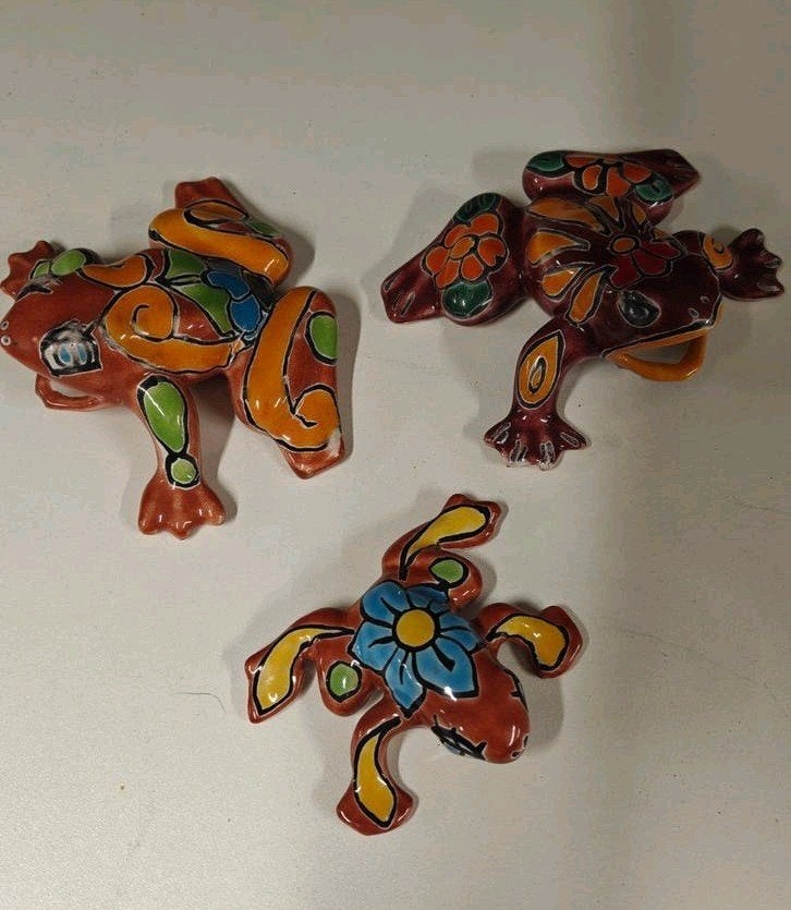 Set van 3 handgeschilderde Mexicaanse kikkers, Verzamelen, Ophalen of Verzenden