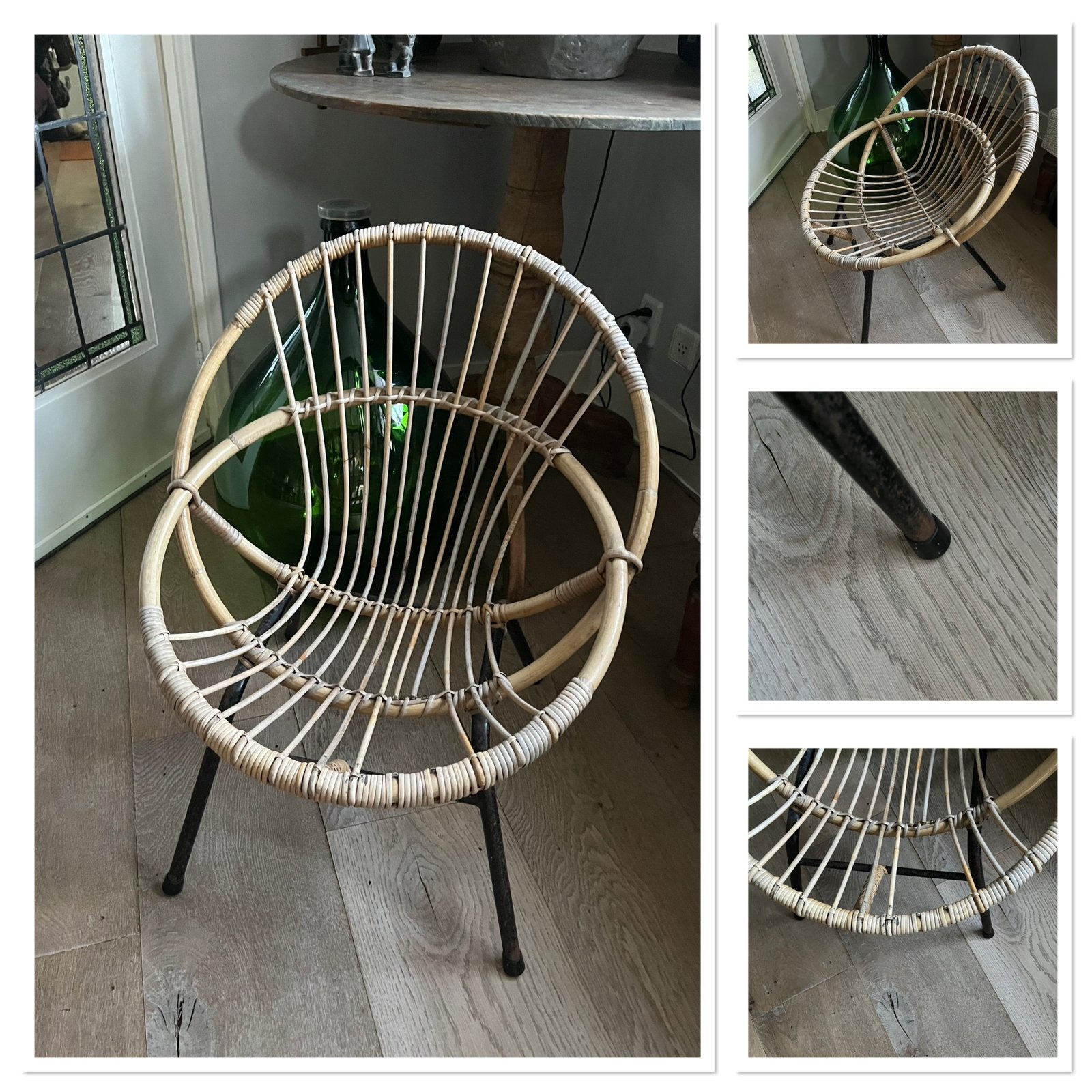 Vintage, rotan kinder spijlenstoeltje, Ophalen of Verzenden