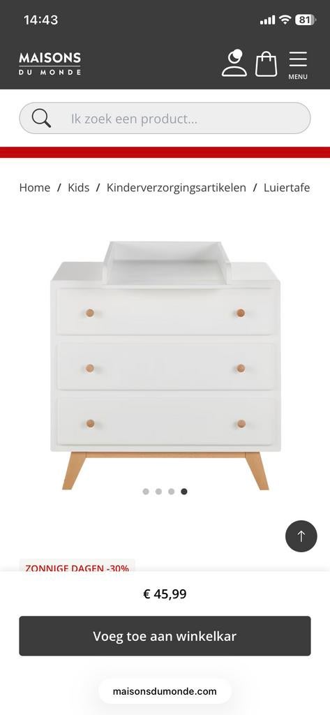 Verschoontafel opzetstuk voor commode - Maisons du Monde, Minder dan 75 cm, 50 tot 70 cm, Zo goed als nieuw, Opstaande rand
