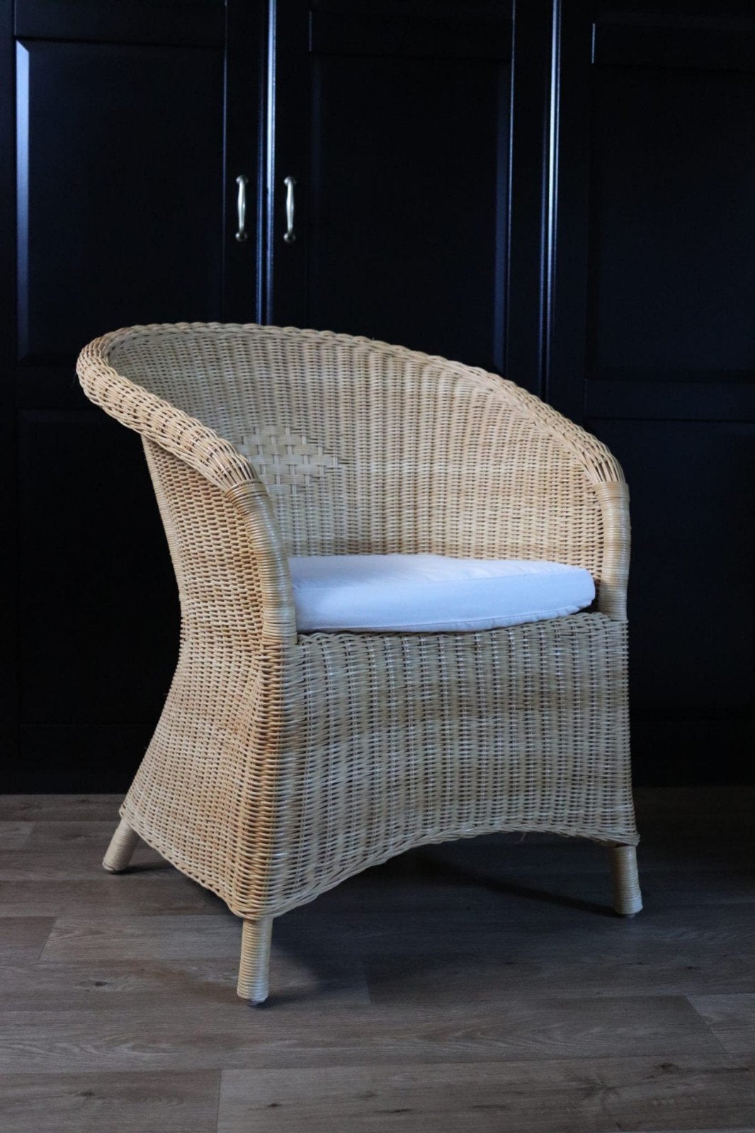 Rieten fauteuil / rotan stoel met kussen – naturel, Ophalen, Bruin, Riet of Rotan, Eén