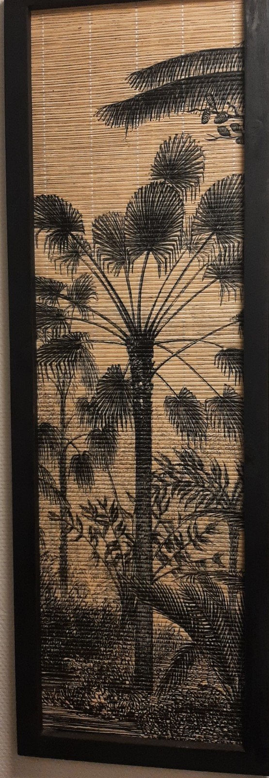 Set van 3 botanische bamboe schilderijen (30x90 cm), Minder dan 50 cm, Oorspronkelijke maker, Ophalen of Verzenden, Zo goed als nieuw