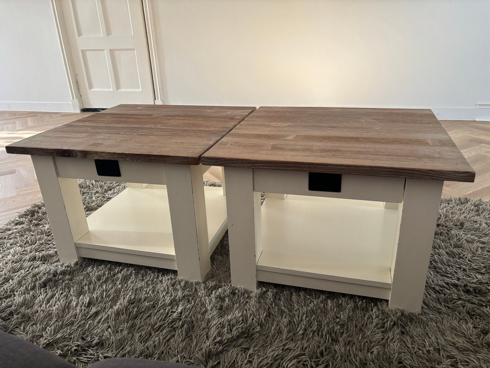 2 Salontafels hout met lades - apart verkoop mogelijk, Ophalen, Gebruikt, 50 tot 100 cm, Vierkant