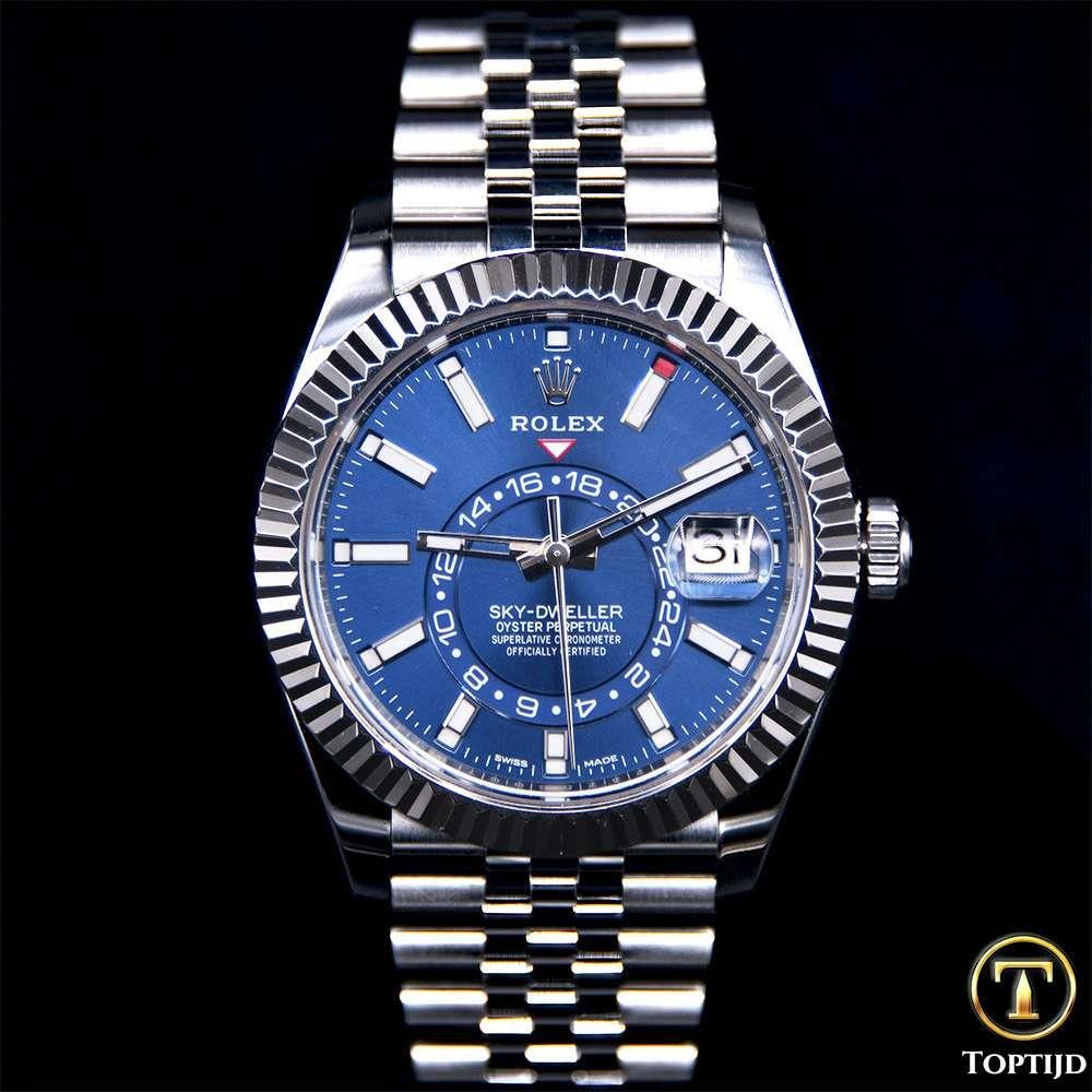 Rolex Sky-Dweller 326934 blue dial Fullset 01-2023, Staal, Gebruikt, Rolex, Polshorloge