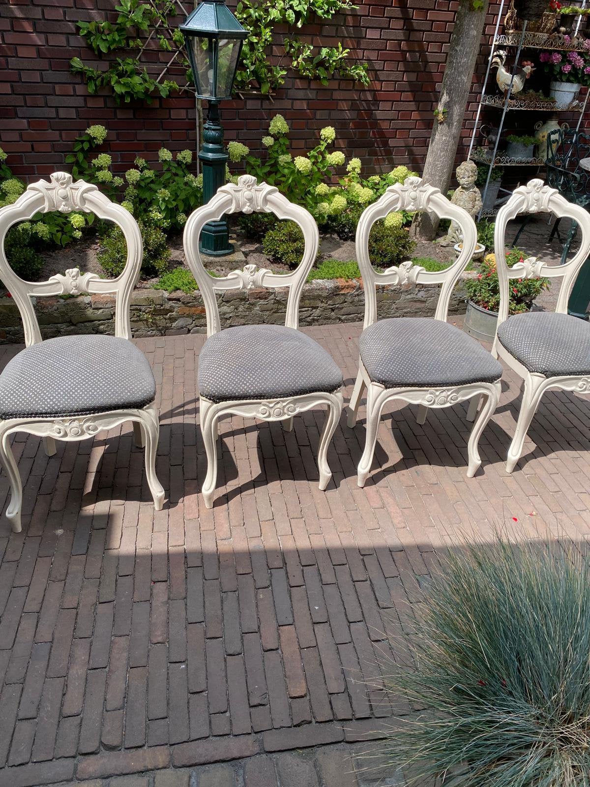 Baro brocante eetkamerstoelen en muurtafeltje, Huis en Inrichting, Stoelen, Ophalen, Zo goed als nieuw, Grijs, Vijf, Zes of meer stoelen