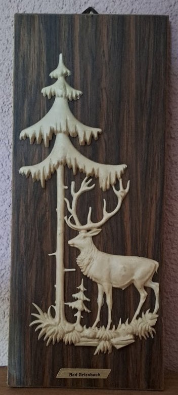 Houten wanddecoratie met rendier - Bad Griesbach, Antiek en Kunst, Ophalen of Verzenden
