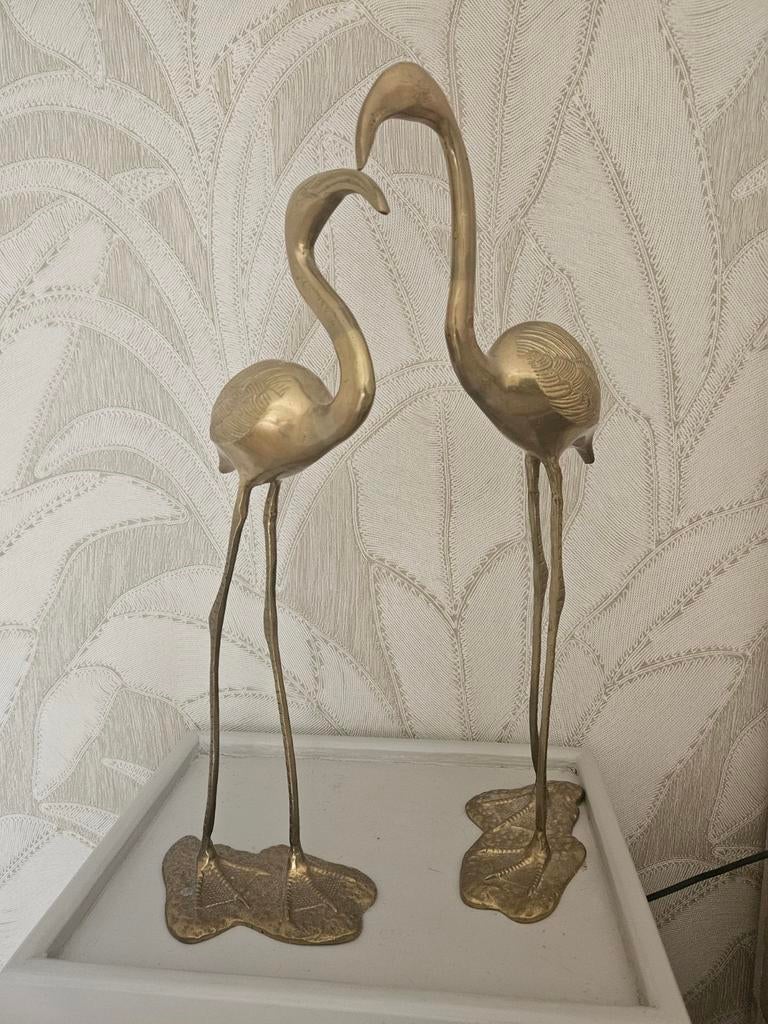 Set 2 messing flamingo's vogels, Huis en Inrichting, Woonaccessoires | Kandelaars en Kaarsen, Ophalen of Verzenden, Zo goed als nieuw