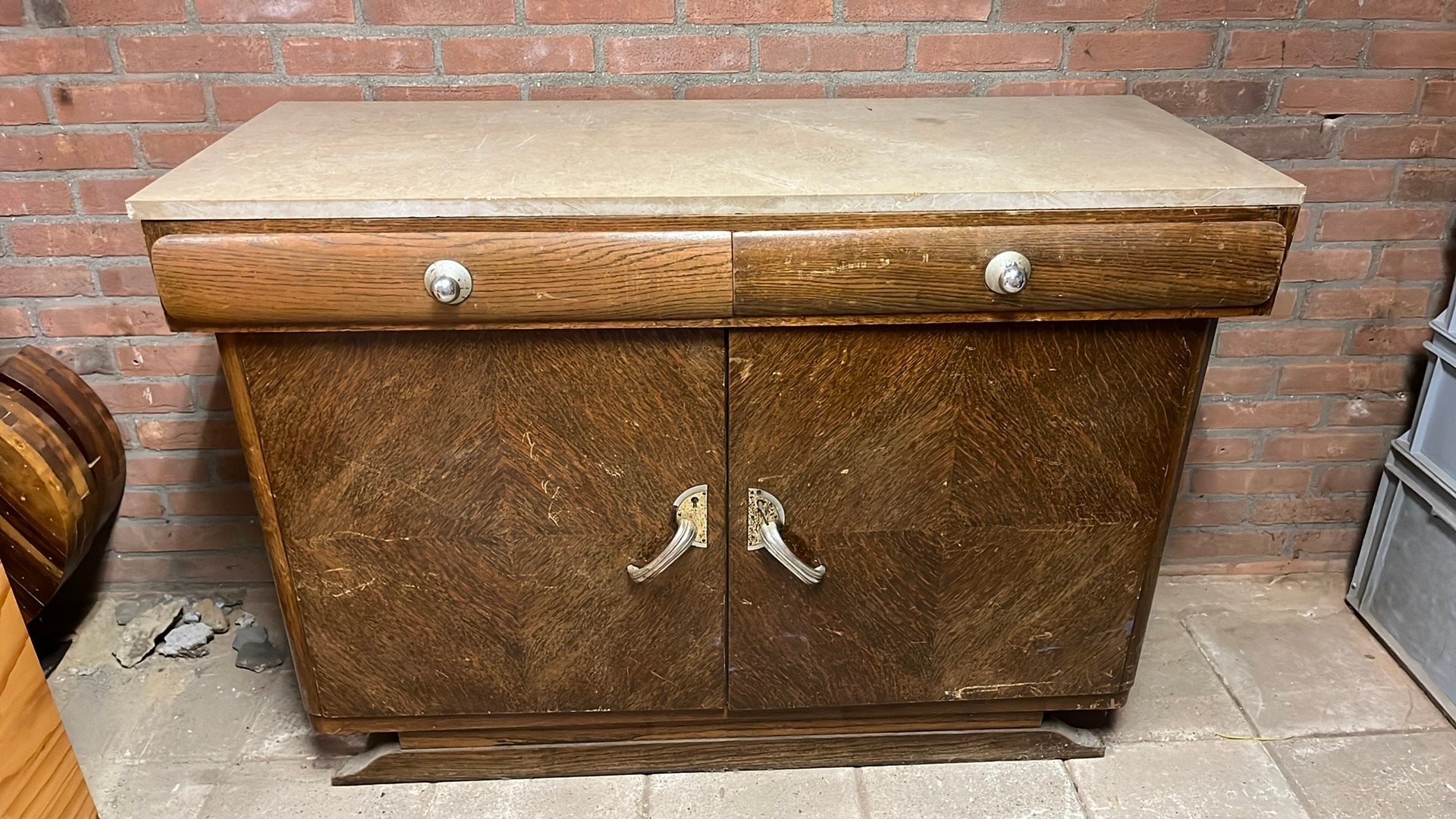 Prachtig art-deco style dressoir met marmeren blad, Huis en Inrichting, Kasten | Dressoirs, Ophalen, Gebruikt, Art deco, Kersenhout