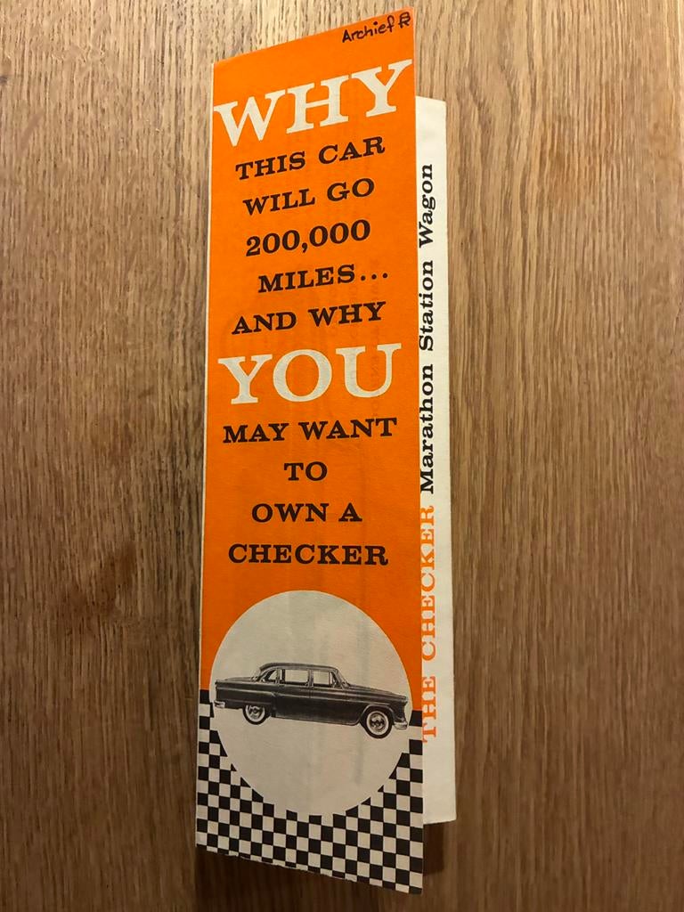 1960 Checker kleine brochure, Boeken, Ophalen of Verzenden, Zo goed als nieuw, Overige merken