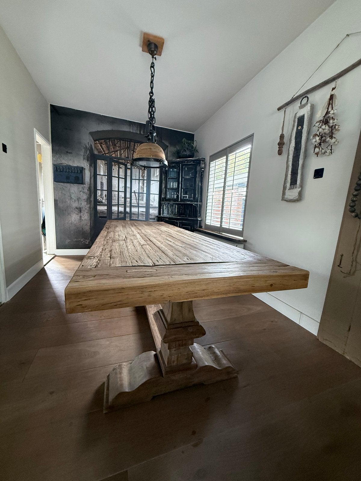 Robuuste teakhouten kloostertafel 300  100 cm demontabel, Huis en Inrichting, Ophalen, Gebruikt, 200 cm of meer, 50 tot 100 cm