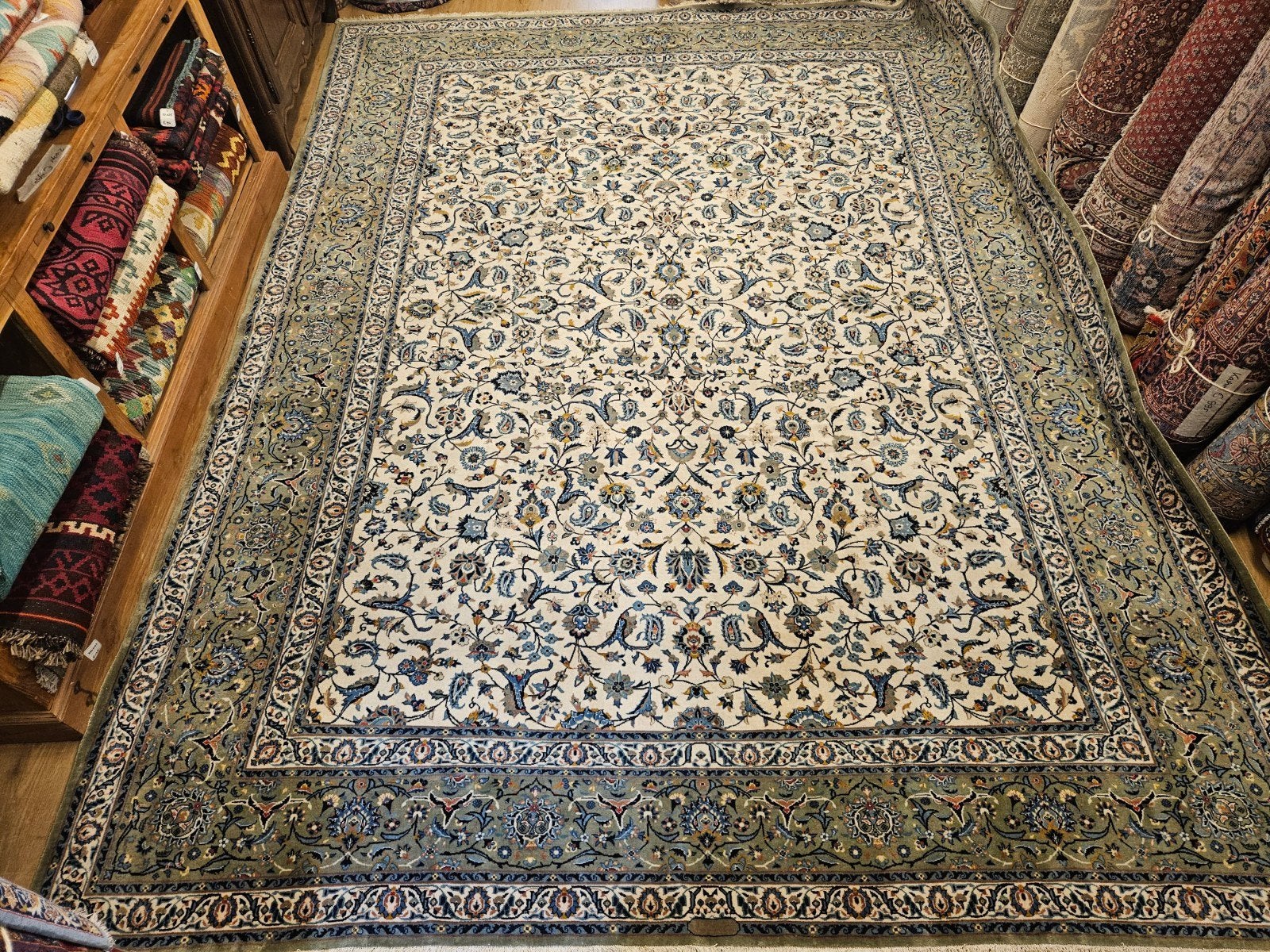 Vintage handgeknoopt perzisch tapijt kashan 402x293, Info@SlatsAntiek.nl, Tweedehands, Perzisch, Ophalen of Verzenden
