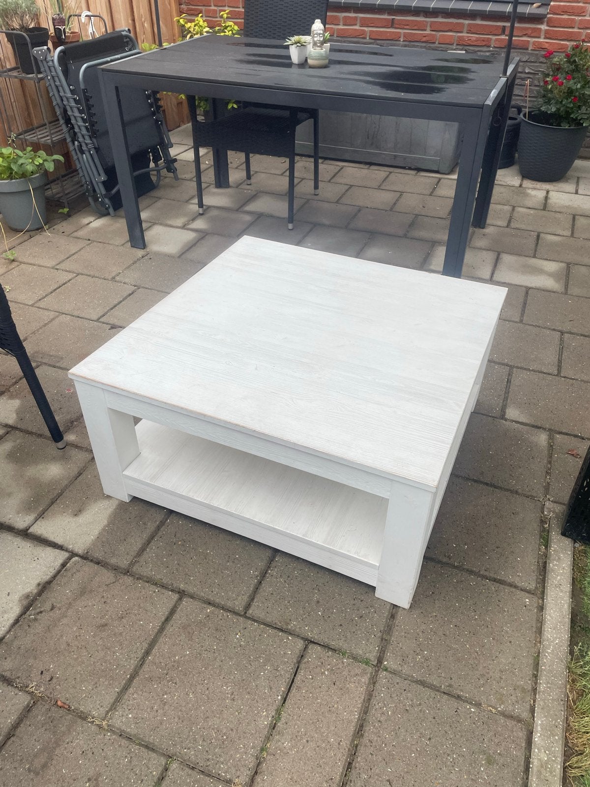 Witte salontafel met opbergruimte, Ophalen, Gebruikt, 100 tot 150 cm, Vierkant