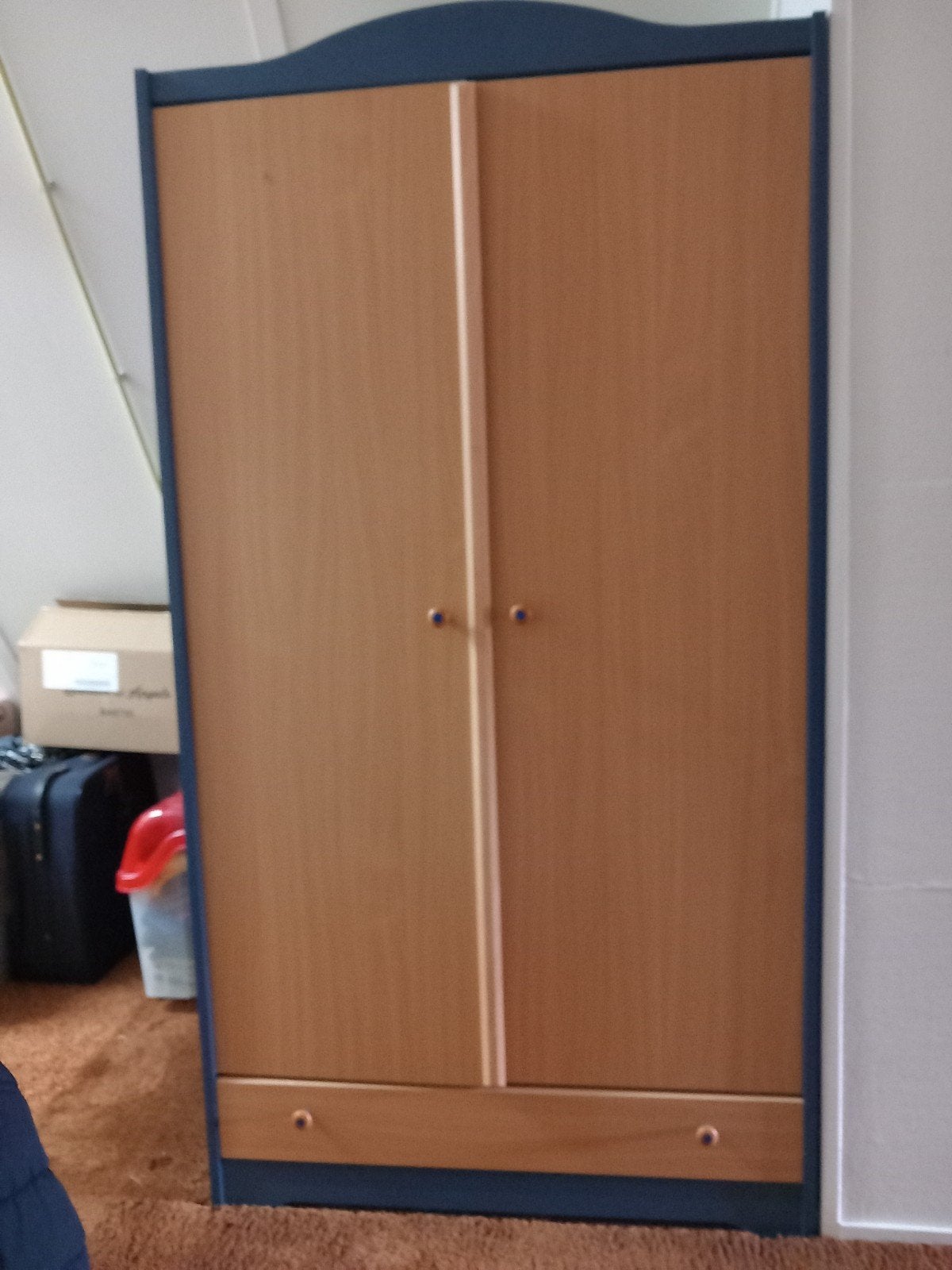 Kledingkast beuken/kobaltblauw voor op kinderkamer, Ophalen of Verzenden, 50 tot 70 cm, 100 cm of meer, 105 cm of meer