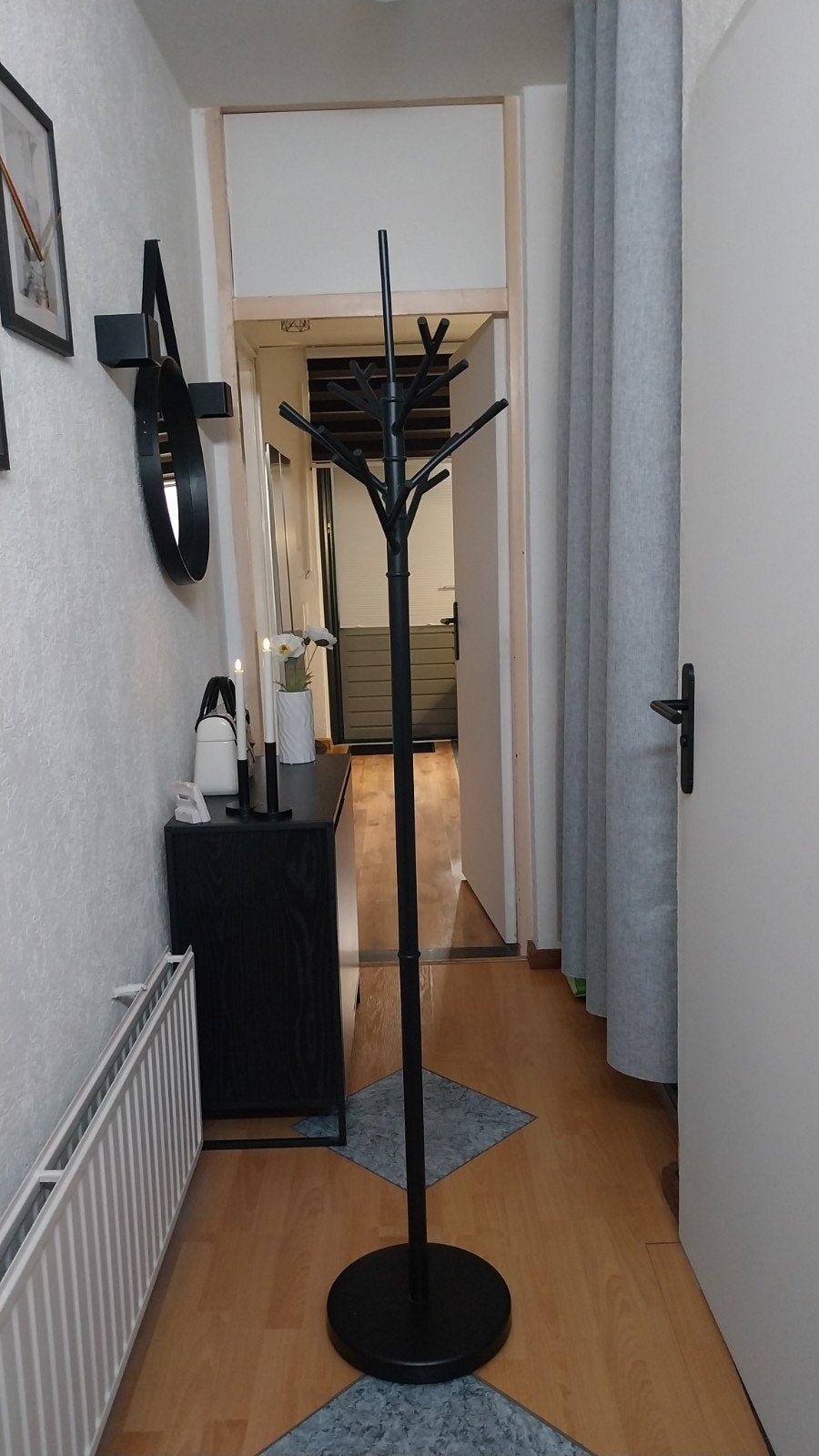 Zwarte metalen staande kapstok met diverse haken, 180cm, Huis en Inrichting, Ophalen, Zo goed als nieuw, Metaal, Staande kapstok