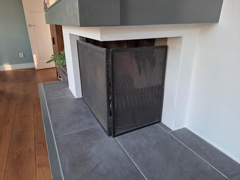 Vonkenscherm en open haard set, Huis en Inrichting, Haarden, Ophalen, Gebruikt, Vrijstaande haard, Houthaard