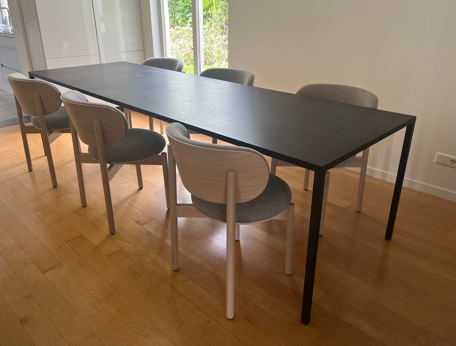 Arco slim tafel 280 x 90 zwart eiken fineer., Ophalen, Gebruikt