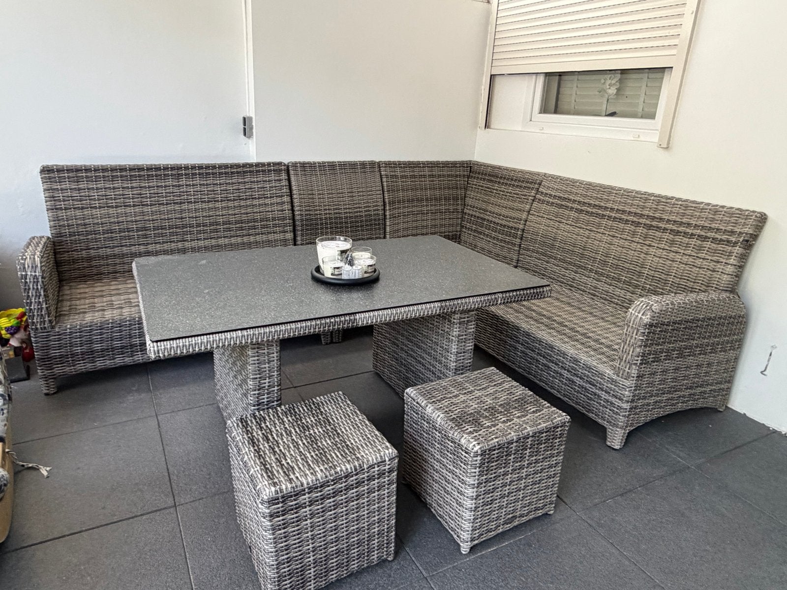 BuitenHof Wicker Tuinset met Hoekbank en Eettafel, Ophalen, 6 zitplaatsen, Zo goed als nieuw, Wicker