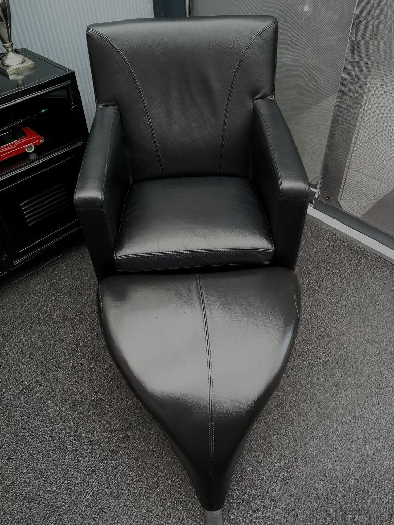 Leolux Dolcinea fauteuil + Leolux hocker/voetenbank. Design., Ophalen, Design, 75 tot 100 cm, Leer