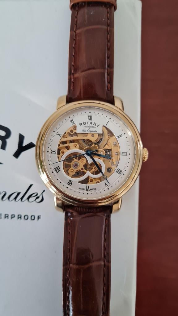 Rotary Les Originals Skeleton Jura horloge - Swiss Made, Ophalen of Verzenden, Leer, Overige merken