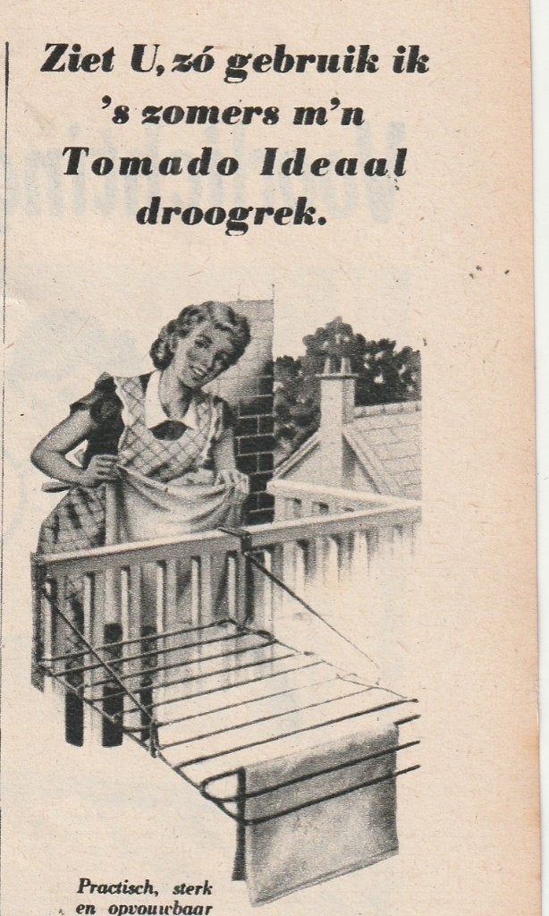 Retro reclame 1952 Tomado ideaal droogrek en fruitwasser, Verzenden, Overige typen
