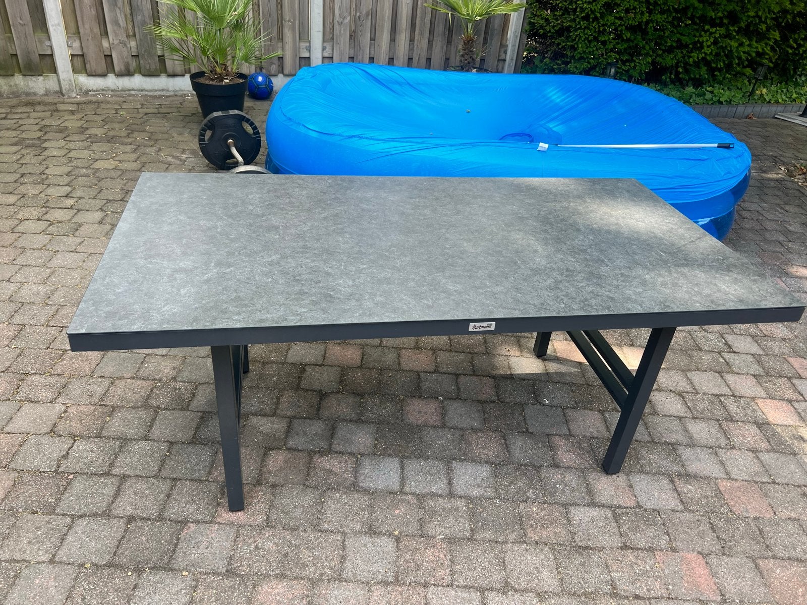 Hartman tuintafel met glazen blad 165x85 cm, Tuin en Terras, Tuintafels, Ophalen, Zo goed als nieuw, Rechthoekig