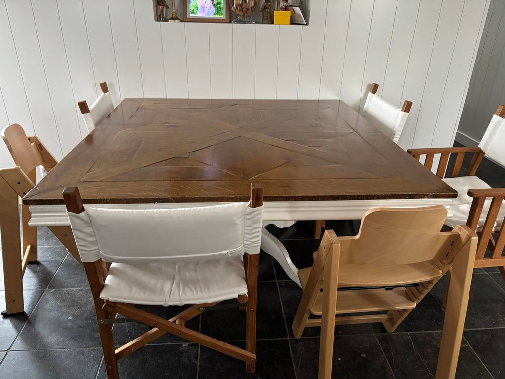 Robuuste Riviera Maison stijl buitentafel 150x150, Ophalen, Gebruikt, 150 tot 200 cm, Vierkant