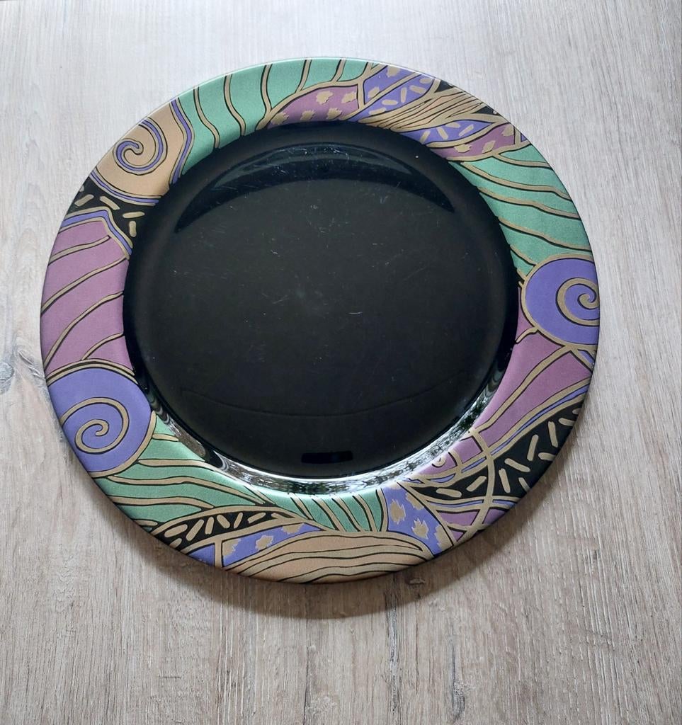 Arcoroc France Zwart schaal met Kleurrijk Patroon, Ophalen, Schaal, Rond, Glas