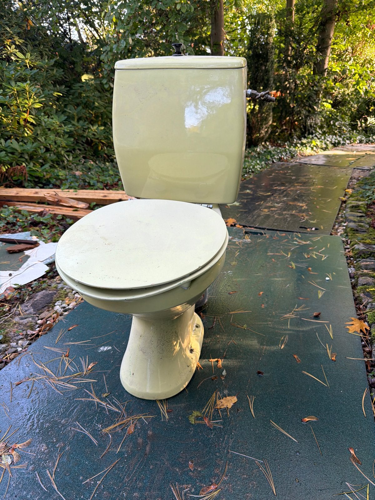 Vintage Geel Toilet Sphinx  - Compleet met Reservoir en bril, Ophalen of Verzenden, Gebruikt, Toilet