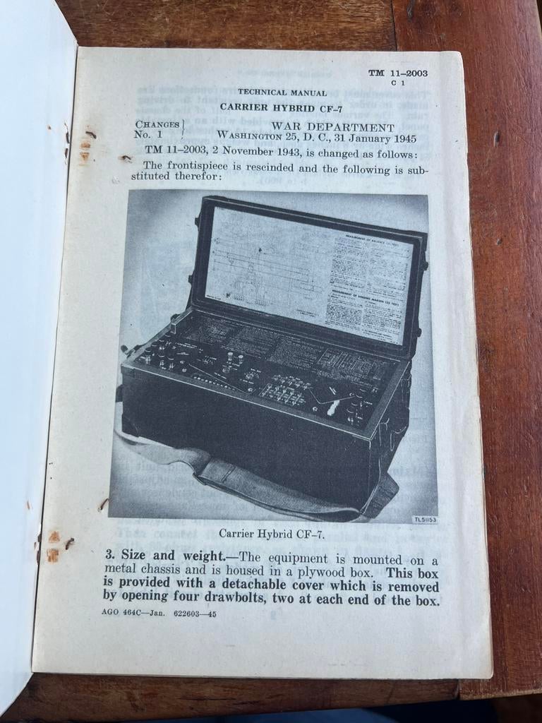 WO2 Amerikaans telefoon radio carrier hybrid CF7 voorschrift, Verzamelen, Ophalen of Verzenden, Nederland