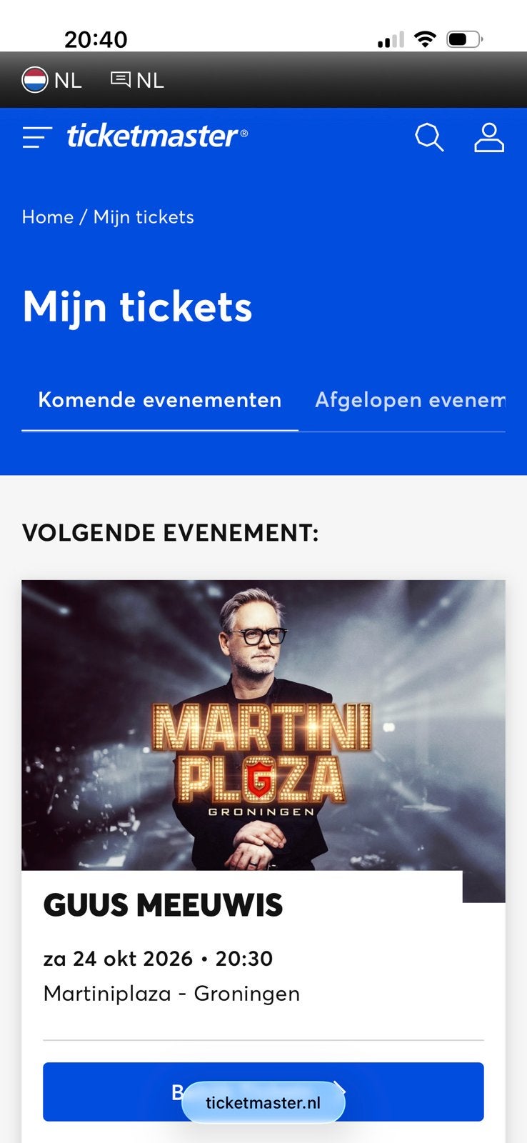 Ticket concert Guus Meeuwis, Eén persoon, Oktober