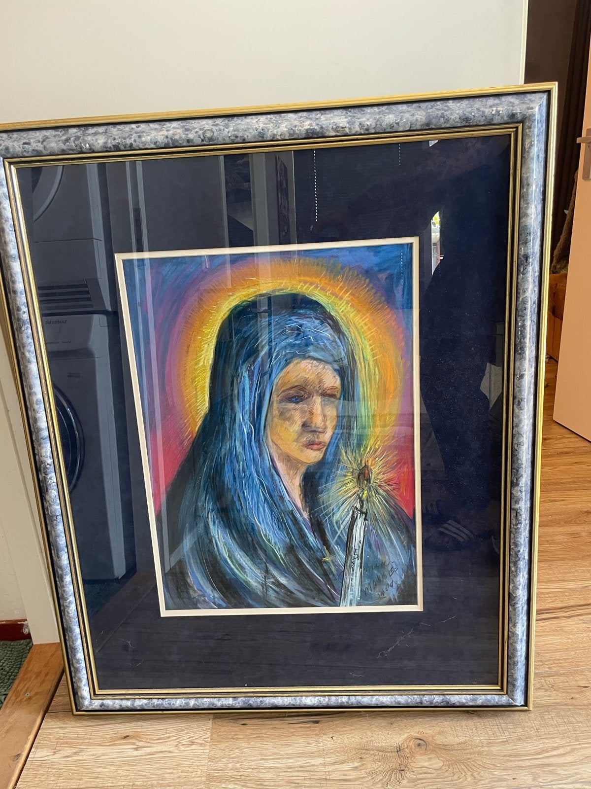 Expressief portret van een vrouw met kaars, Antiek en Kunst, Kunst | Schilderijen | Klassiek, Achter glas, Portret of Personen