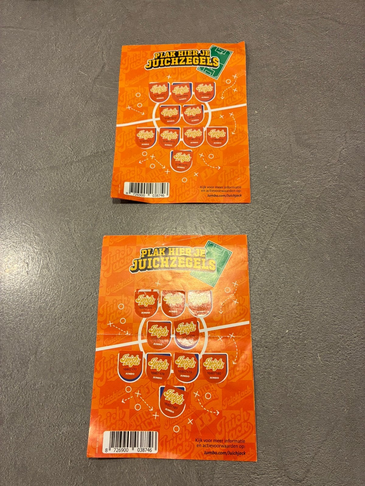 2 volle kaart Jumbo Juiche zegels, Jumbo, Ophalen of Verzenden