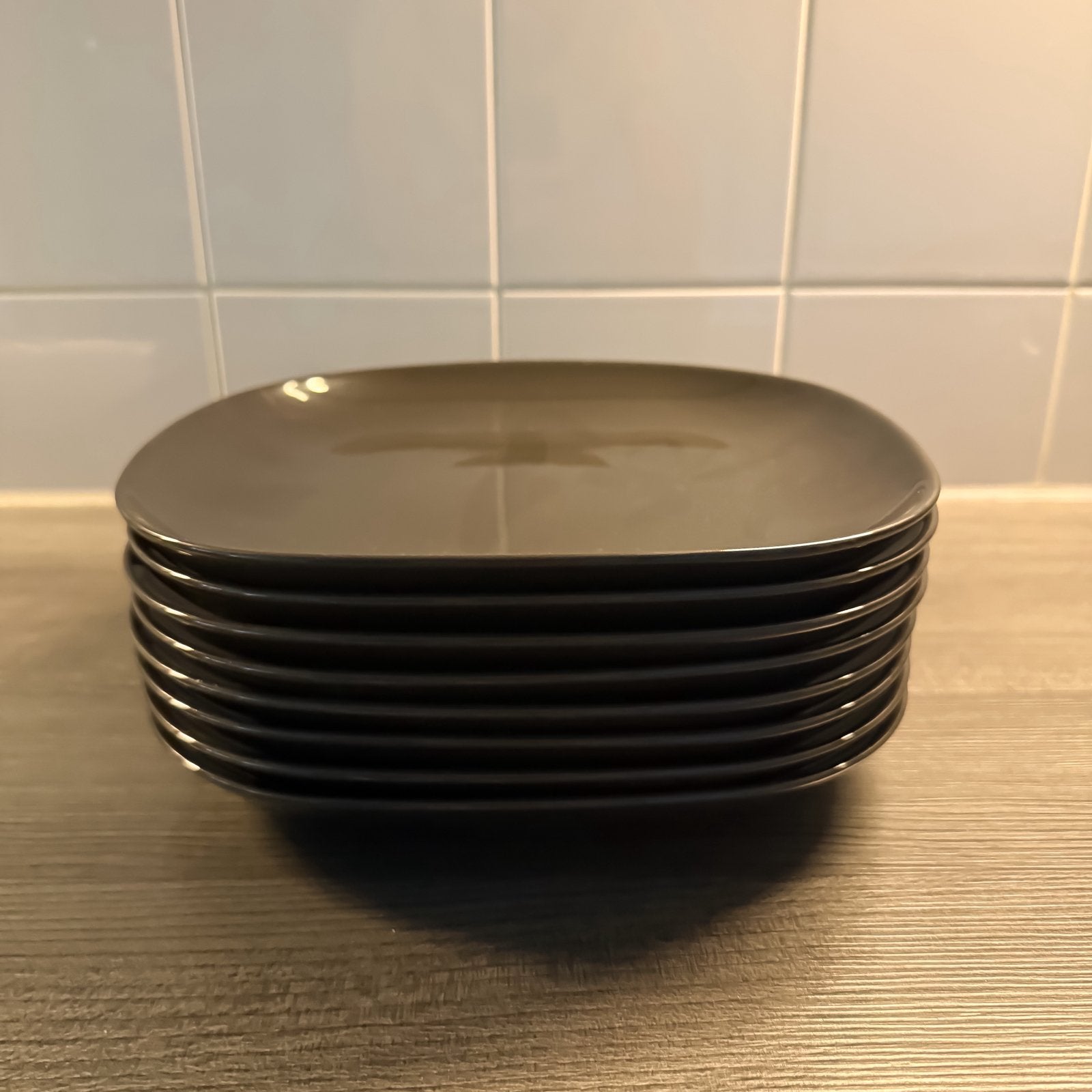 IKEA DINERBORDEN Set van 8 Antraciet 25x25 cm, Ophalen, Zo goed als nieuw, Bord(en), Overige stijlen