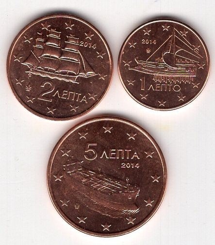 1, 2 en 5 Eurocent Griekenland 2014 - UNC, Postzegels en Munten, Verzenden, Griekenland, Overige waardes, Setje