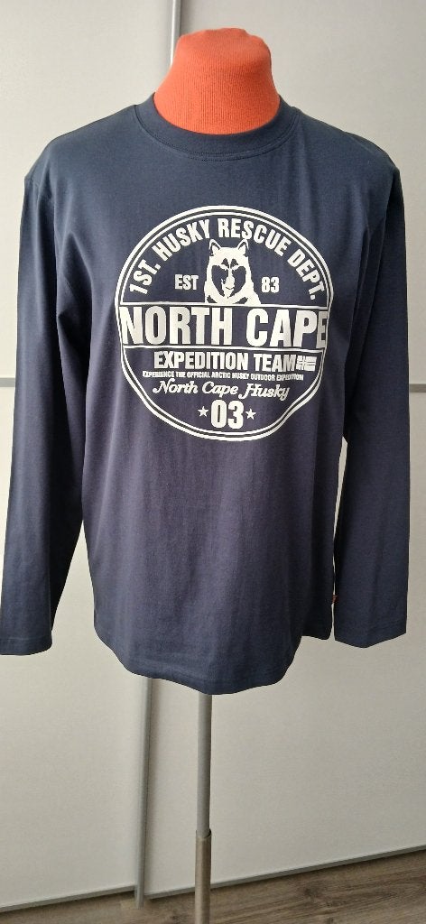 Dk blauwe t-shirt - print North Cape Husky - 164, Jongen of Meisje, Essentials, Nieuw, Ophalen of Verzenden