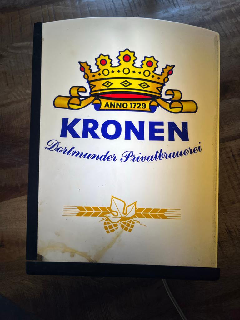 Vintage Kronen Dortmunder Privabrauerei Lichtreclame, Verzamelen, Biermerken, Ophalen of Verzenden, Zo goed als nieuw, Reclamebord, Plaat of Schild