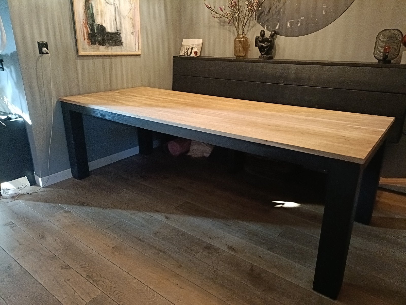 Mooie Teakhouten Eettafel 250x100 cm - Zeer Goede Staat, Ophalen, Teakhout, 200 cm of meer, 50 tot 100 cm