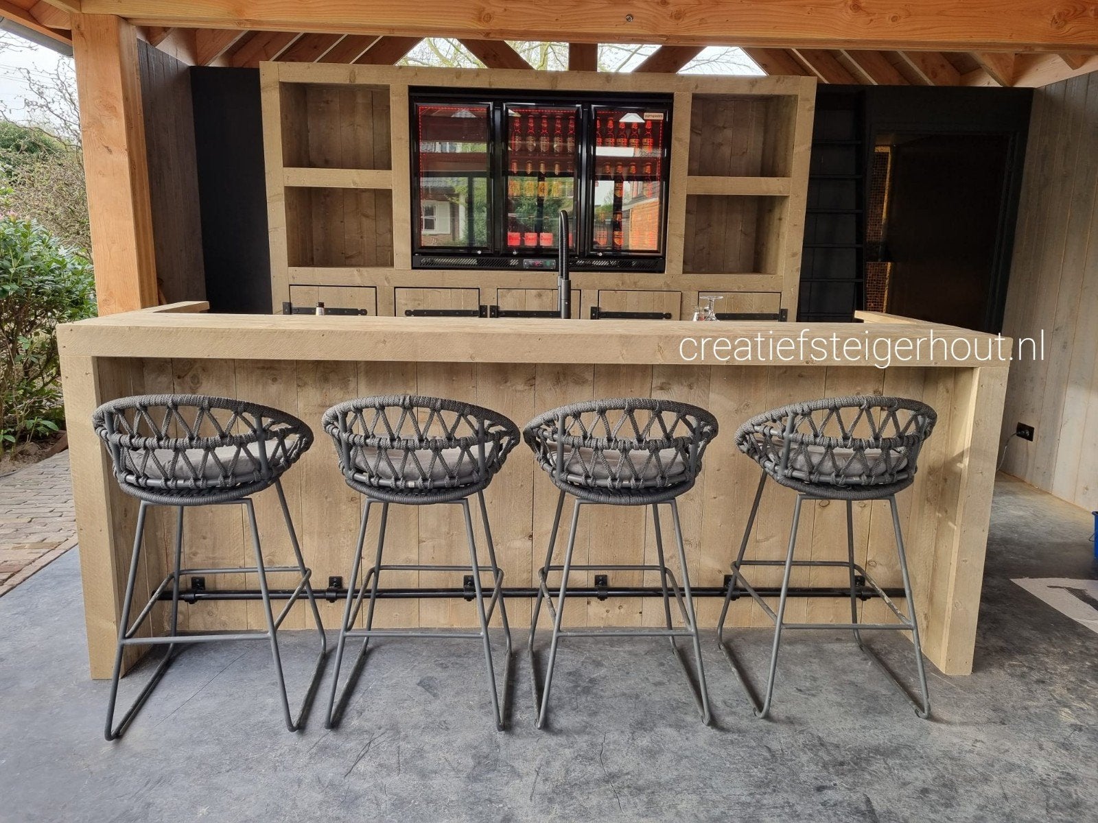 Bar achterwand kast combinatie steigerhout mancave koelkast, Ophalen of Verzenden, Nieuw