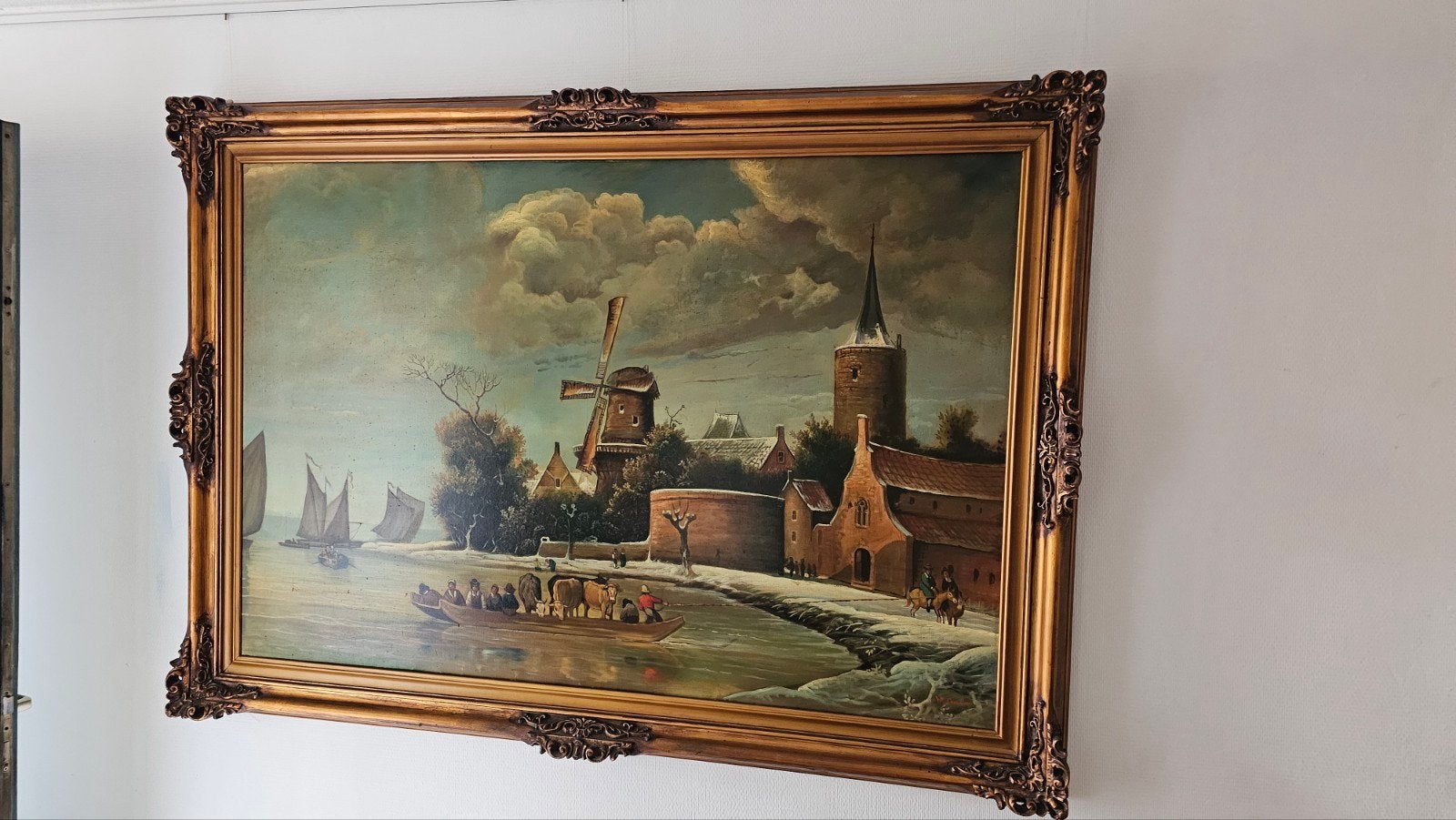 Groot middeleeuws schilderij - Winterlandschap, Antiek en Kunst, Kunst | Schilderijen | Klassiek, Ophalen