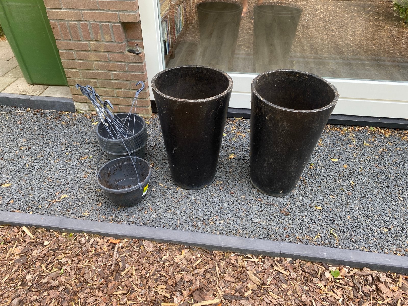 Set van kunststof potten en hangmanden, Ophalen, Kunststof, Gebruikt, Minder dan 60 cm